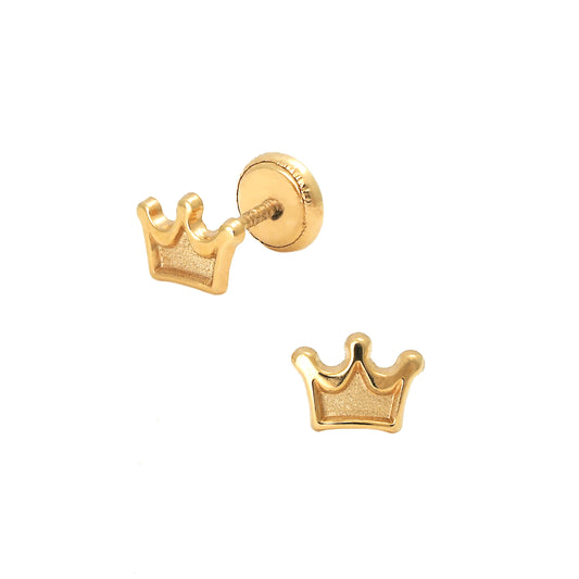 14K Yellow Gold Small Princess Crown Screwback Earrings