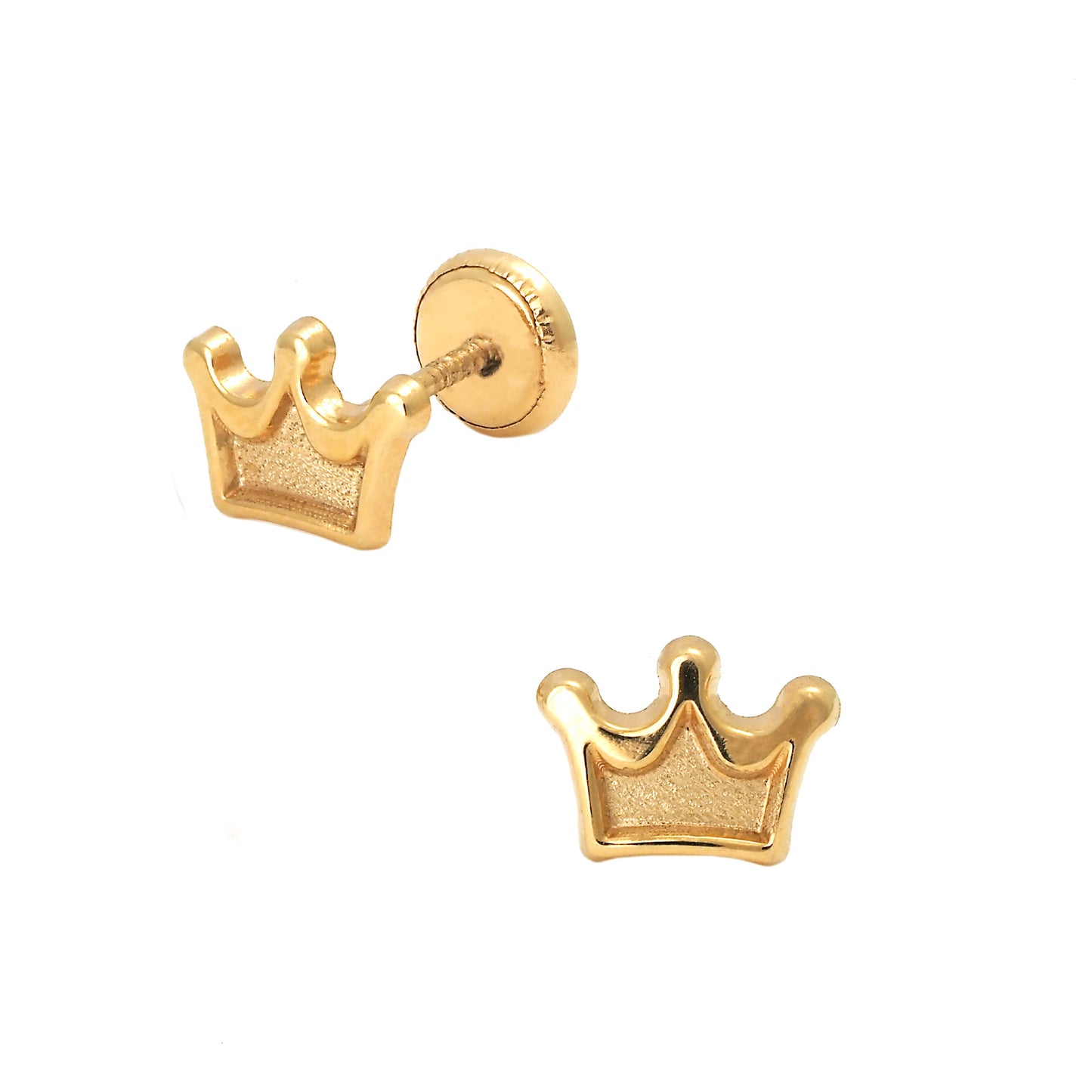 14K Yellow Gold Medium Princess Crown Screwback Earrings