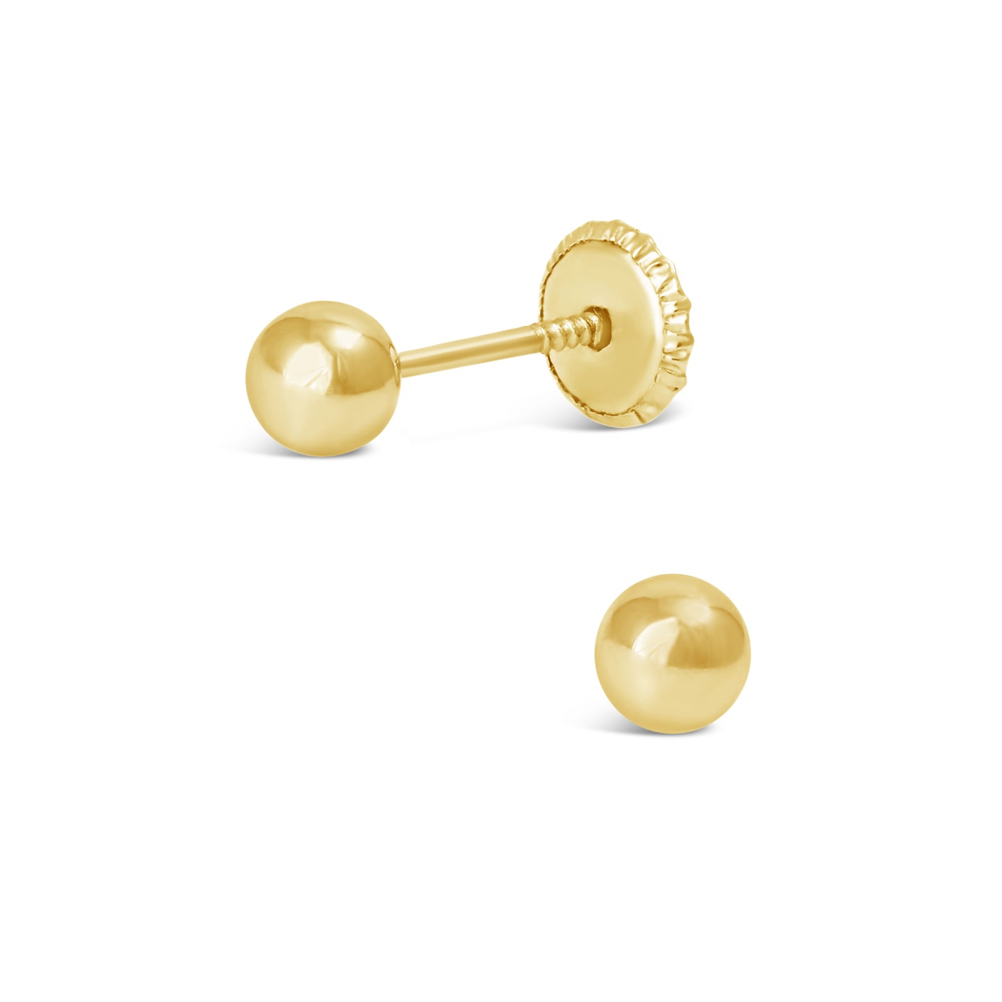 14K Yellow Gold 3MM Polished Ball Stud Screwback Earrings