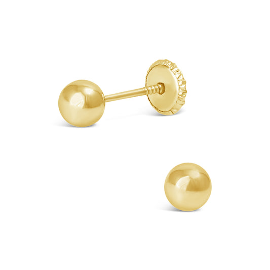 14K Yellow Gold 4MM Polished Ball Stud Screwback Earrings