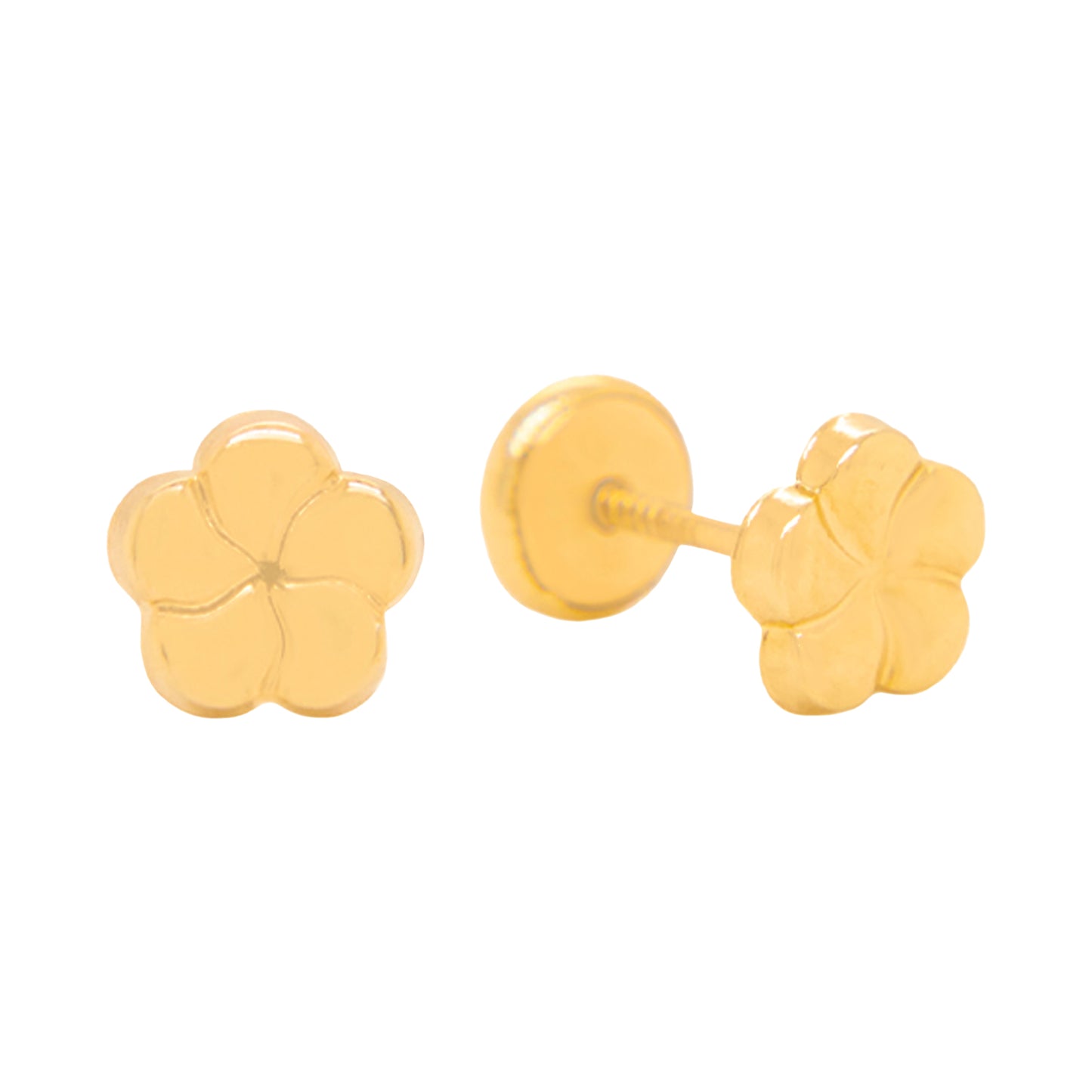 14K Yellow Gold Large Detailed Flower Stud Screwback Earrings