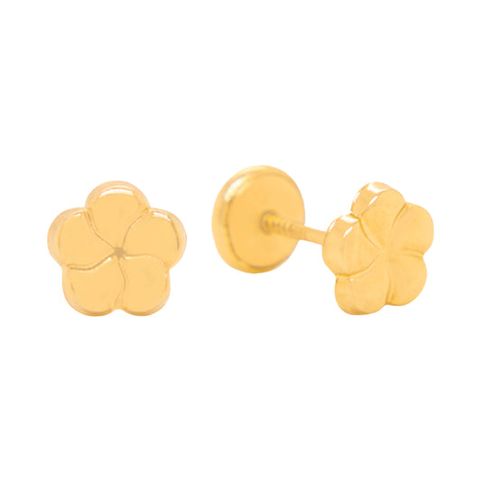 14K Yellow Gold Large Detailed Flower Stud Screwback Earrings