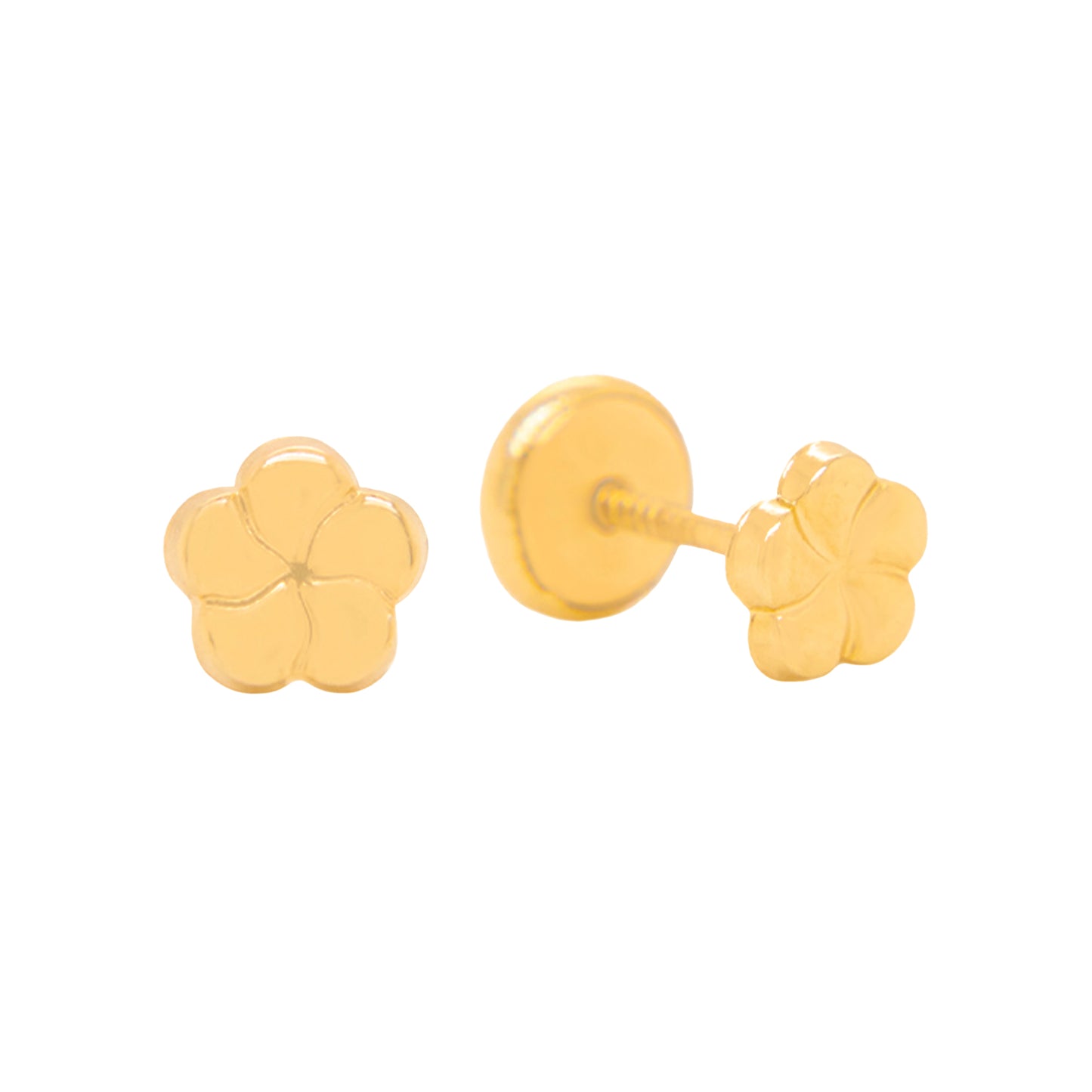 14K Yellow Gold Small Detailed Flower Stud Screwback Earrings