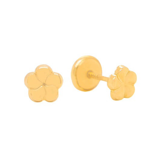 14K Yellow Gold Small Detailed Flower Stud Screwback Earrings