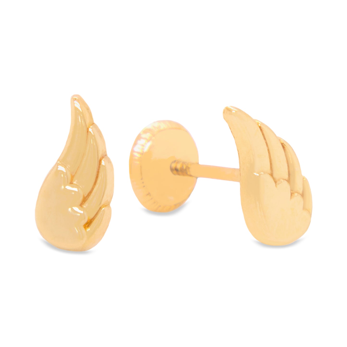 14K Yellow Gold Angel Wings Screwback Earrings