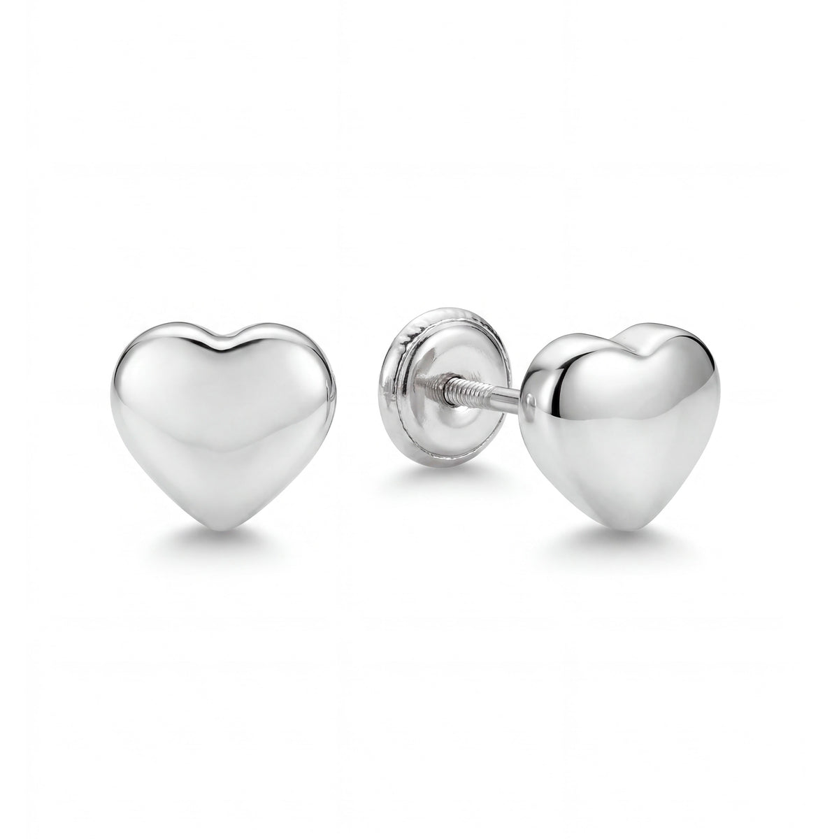14K White Gold Large Polished Heart Screwback Earrings