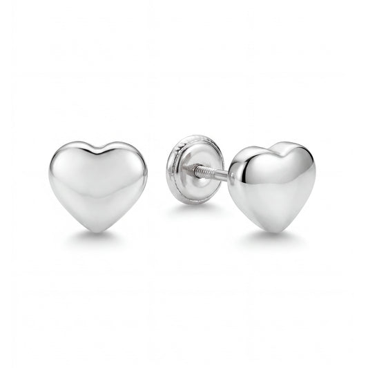 14K White Gold Large Polished Heart Screwback Earrings