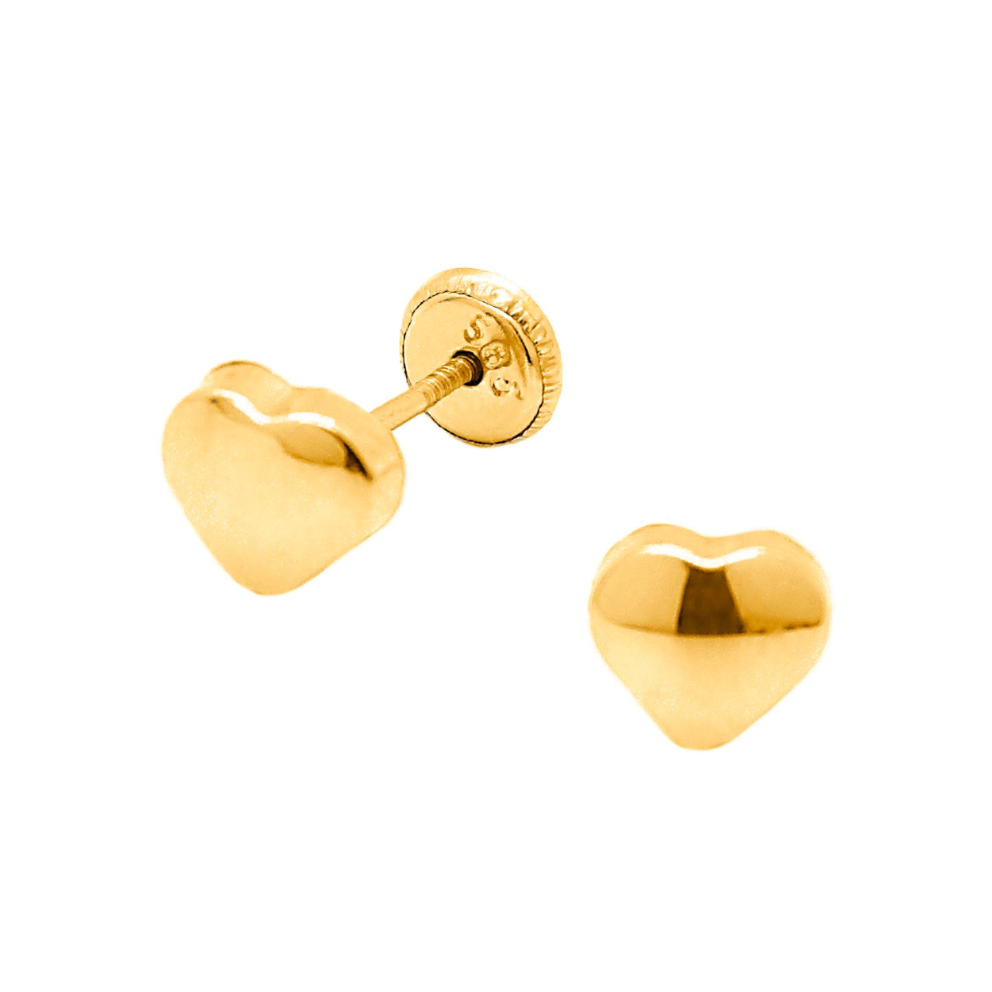 14K Yellow Gold Large Polished Heart Screwback Earrings-1