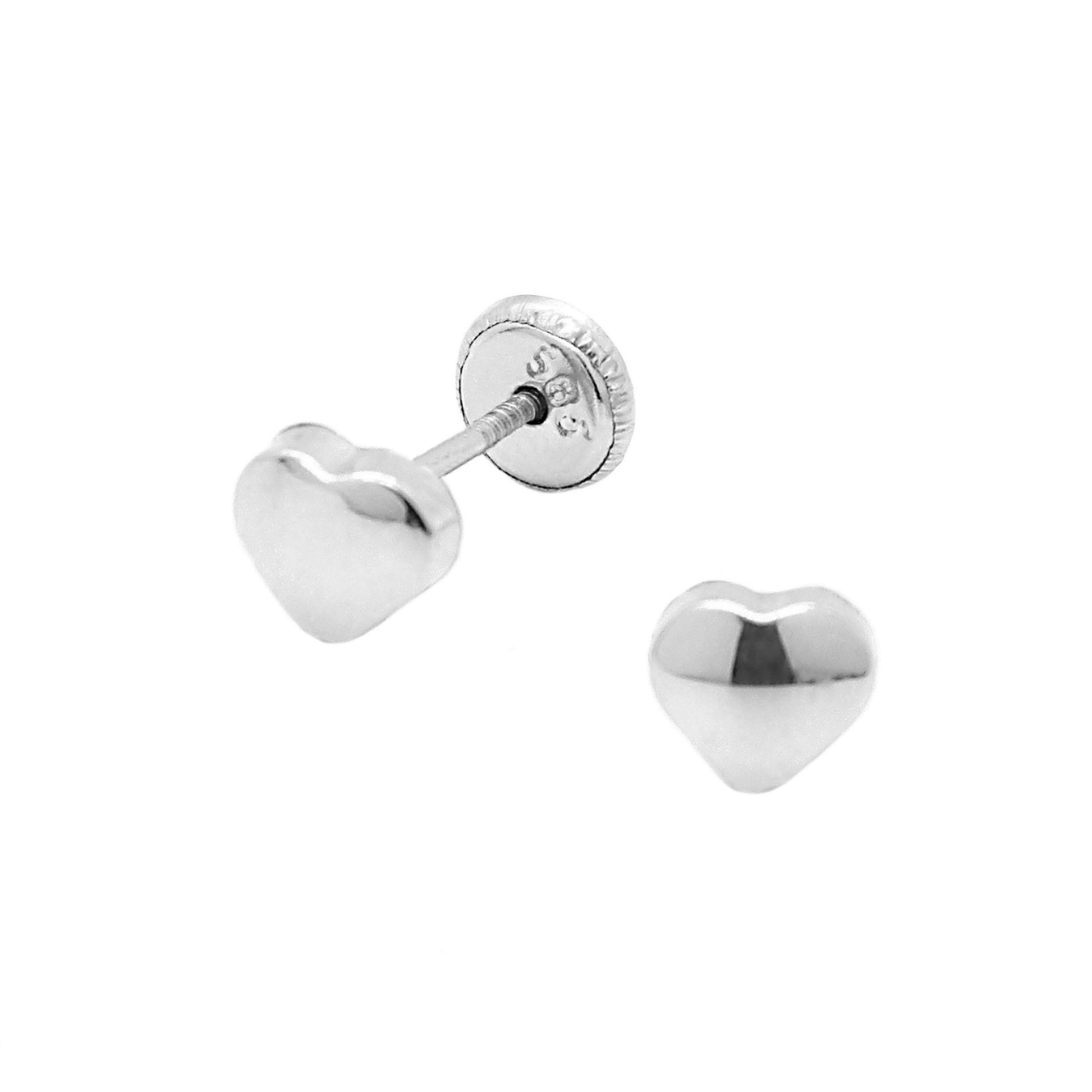 14K White Gold Small Polished Heart Screwback Earrings