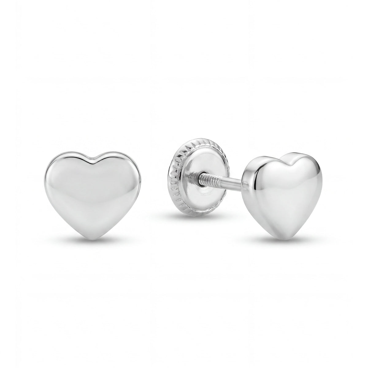 14K White Gold Small Polished Heart Screwback Earrings
