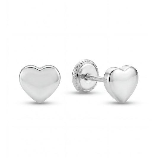 14K White Gold Small Polished Heart Screwback Earrings