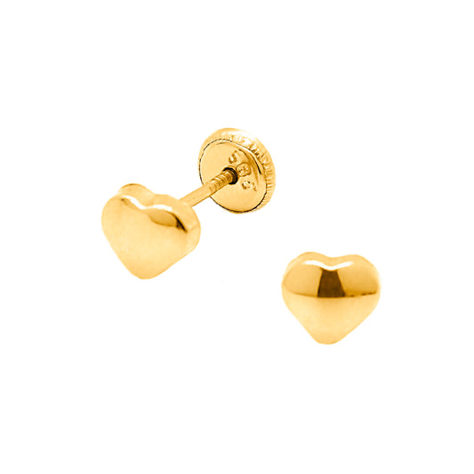 14K Yellow Gold Small Polished Heart Screwback Earrings