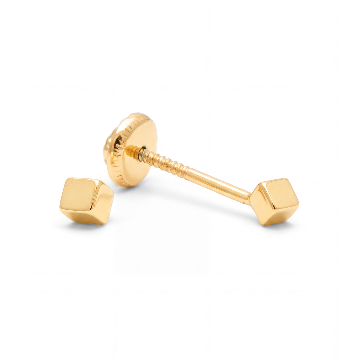 14K Yellow Gold 2MM Small Square Stud Screwback Earrings