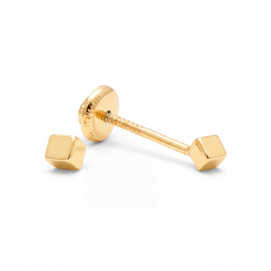 14K Yellow Gold 2MM Small Square Stud Screwback Earrings