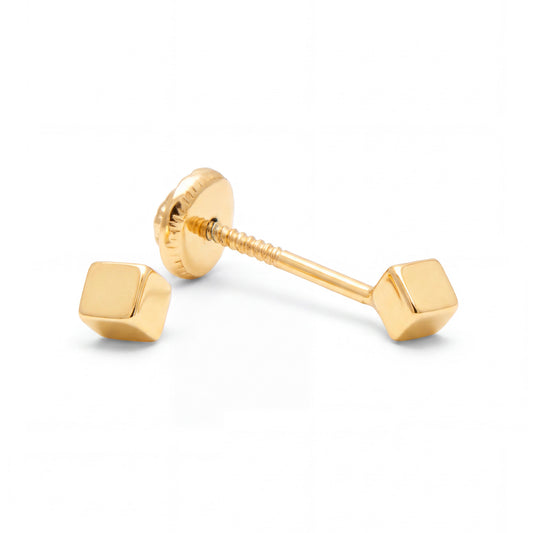 14K Yellow Gold 3MM Small Square Stud Screwback Earrings