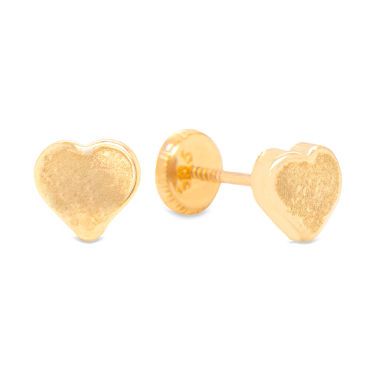 14K Yellow Gold Large Heart Screwback Earrings