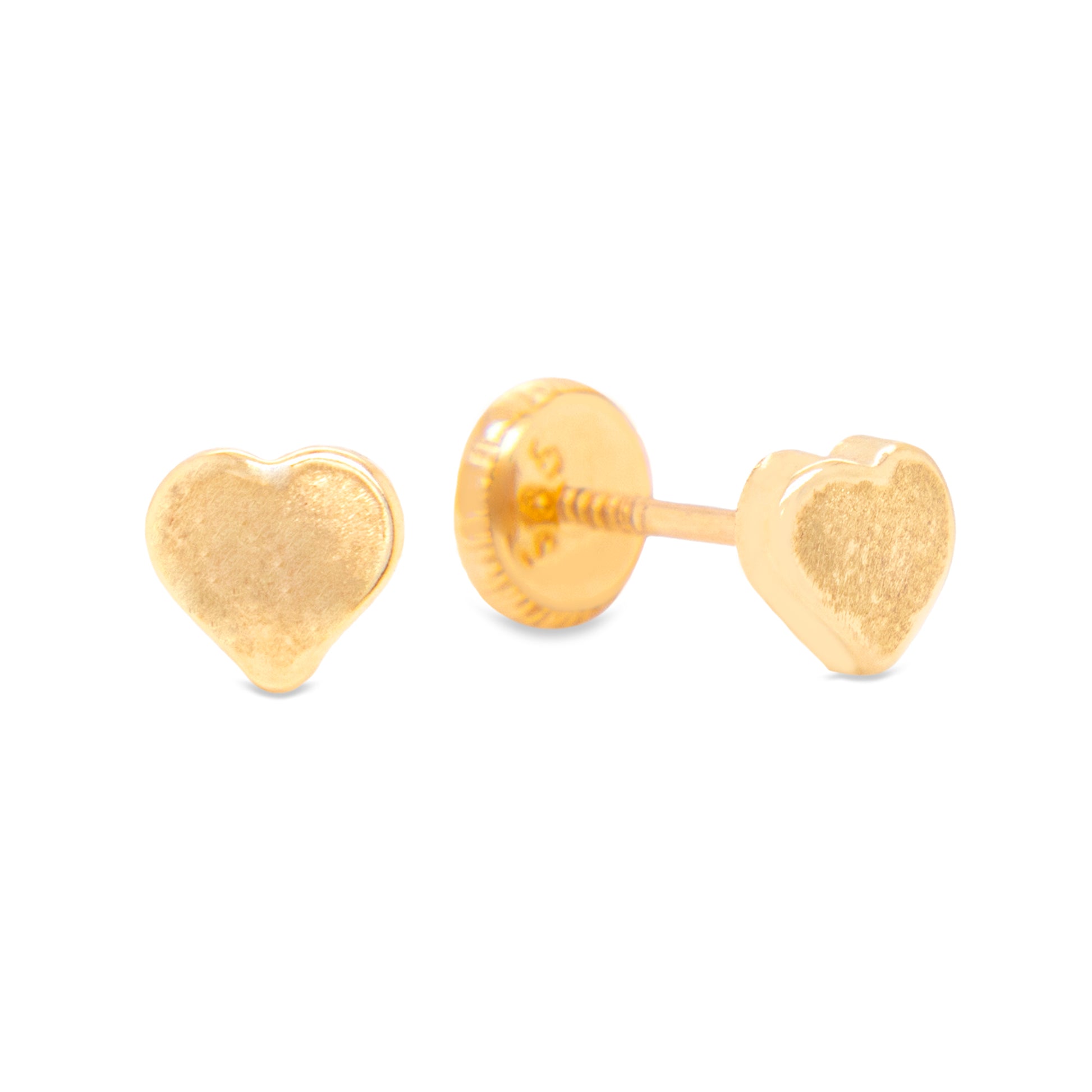 14K Yellow Gold Small Heart Screwback Earrings
