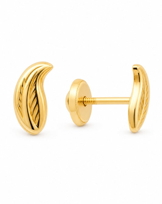 14K Yellow Gold Tiny Leaf Screwback Earring