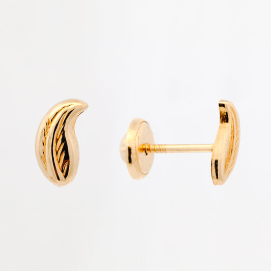14K Yellow Gold Tiny Leaf Screwback Earring