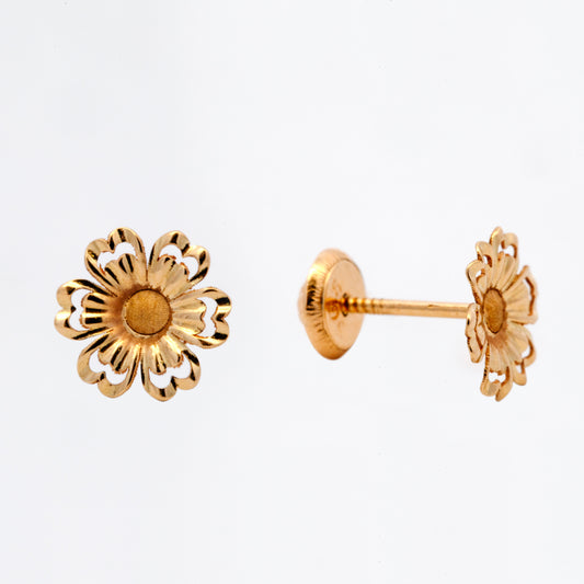 14K Yellow Gold Plain 2D Sunflower Screwback Earring