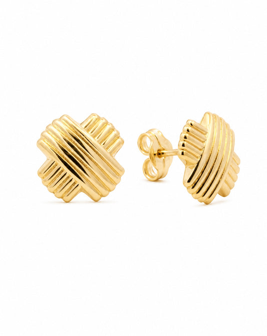 14K Yellow Gold Medium Filled X Design Pushback Earring