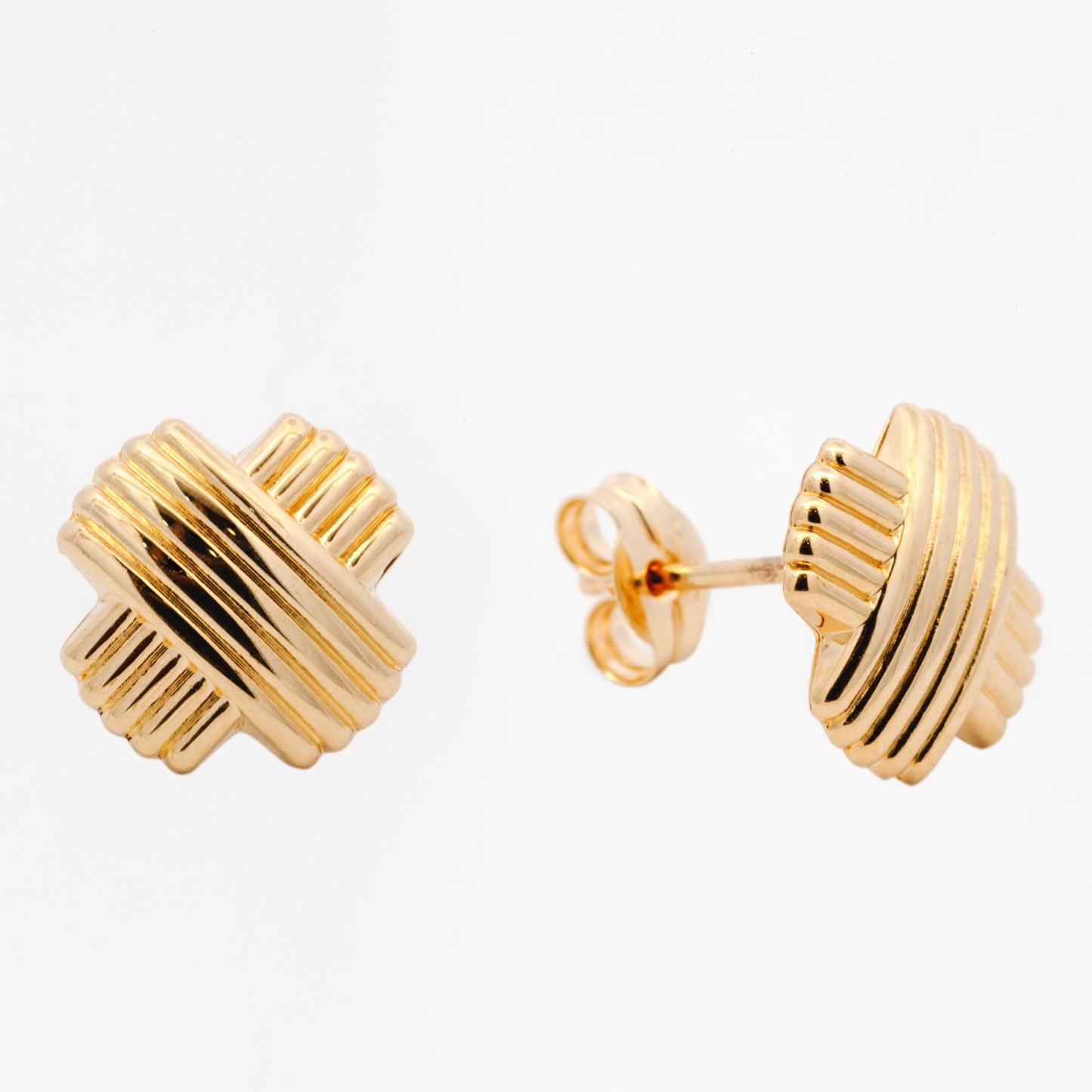 14K Yellow Gold Medium Filled X Design Pushback Earring