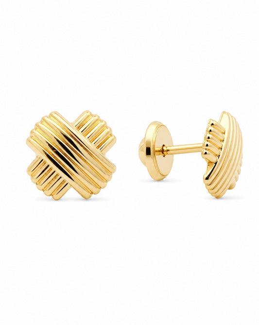 14K Yellow Gold Small Filled X Design Screwback Earring