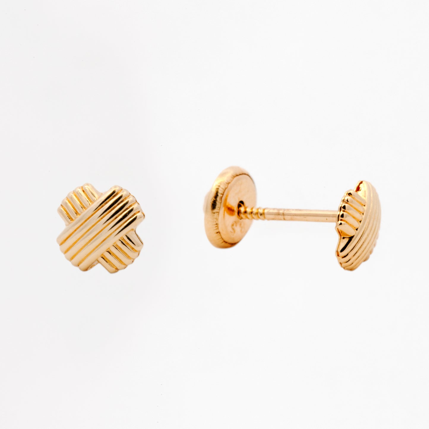 14K Yellow Gold Extra Small Filled X Design Screwback Earring