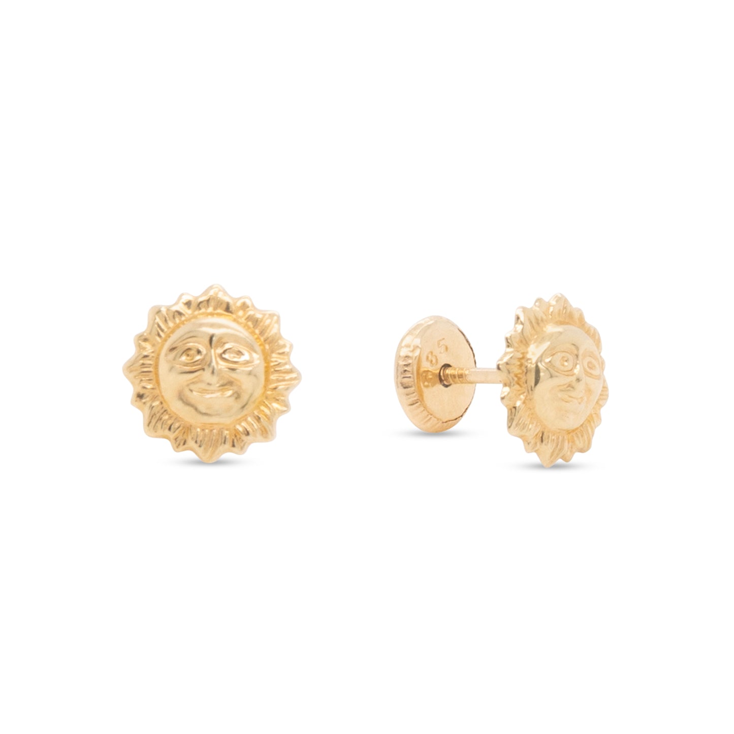 14K Yellow Gold Sculpted Sun Face Screwback Earrings