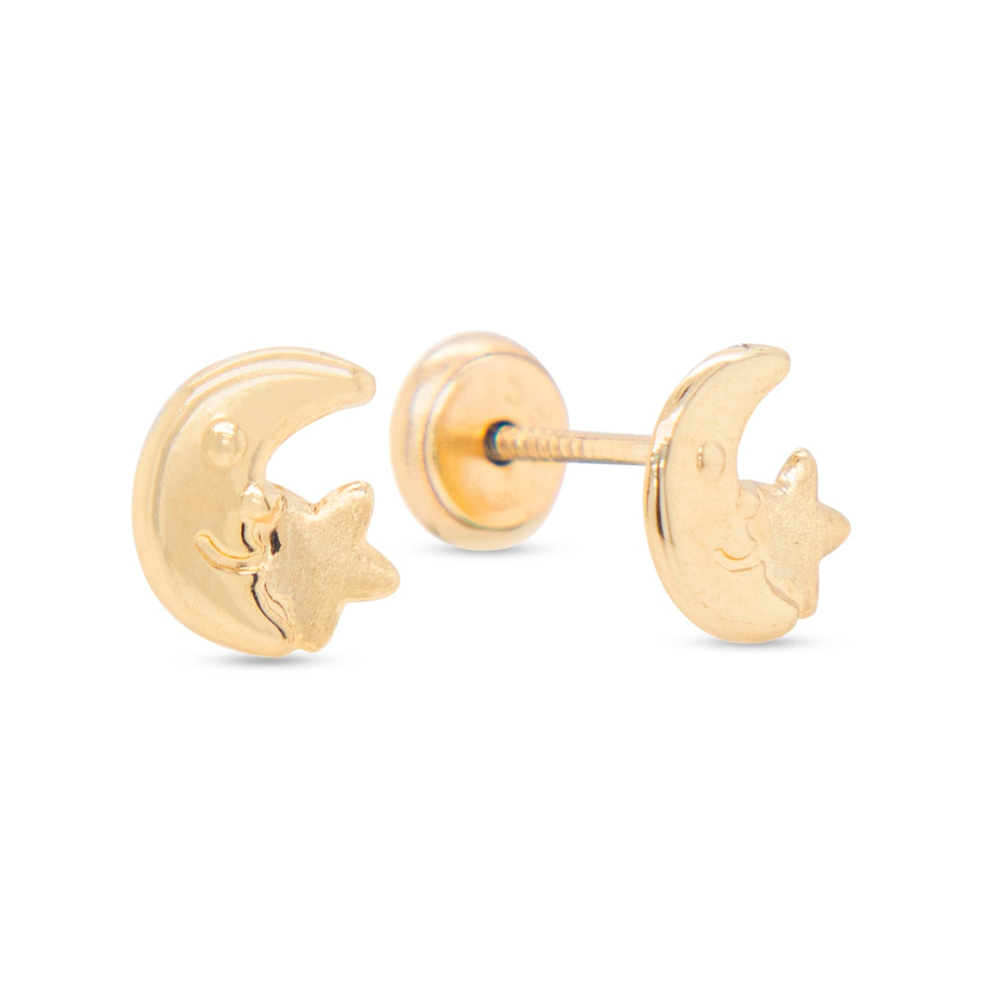 14K Yellow Gold Small Dream Celestial Screwback Earrings