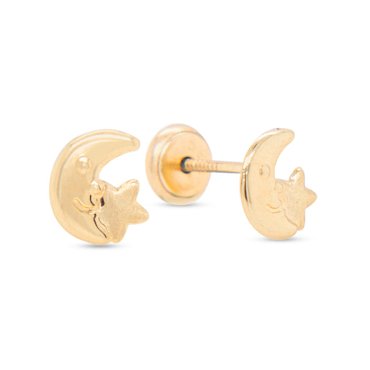 14K Yellow Gold Small Dream Celestial Screwback Earrings