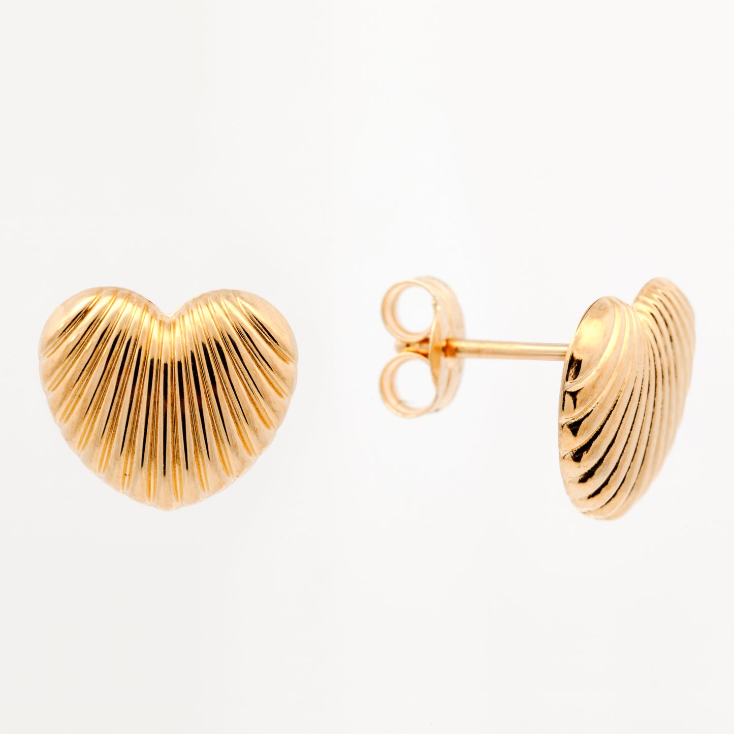 14K Yellow Gold Large Filled Puff Heart Pushback Earring