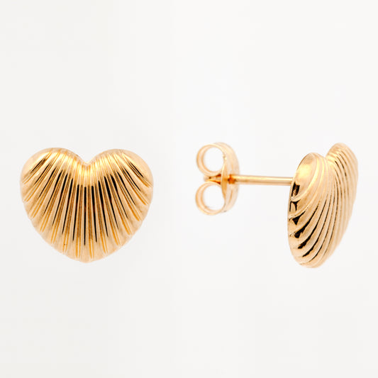 14K Yellow Gold Large Filled Puff Heart Pushback Earring