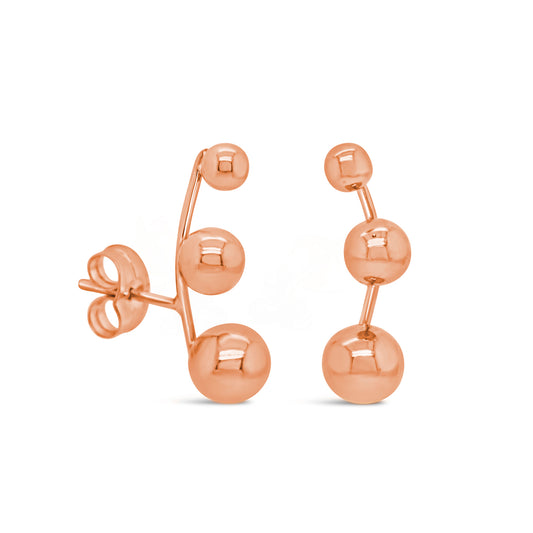 14K Rose Gold Triple Ball Ear Climber PushbackBack Earrings