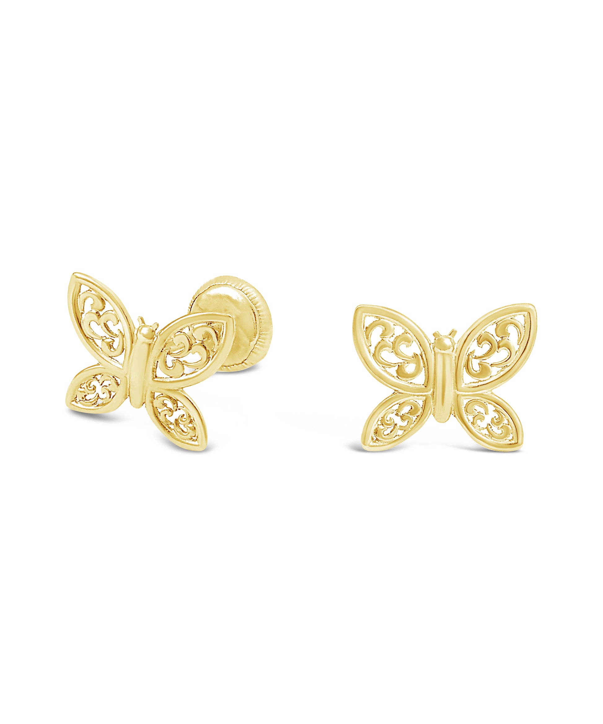 14K Yellow Gold Medium Filigree Butterfly Screwback Earrings