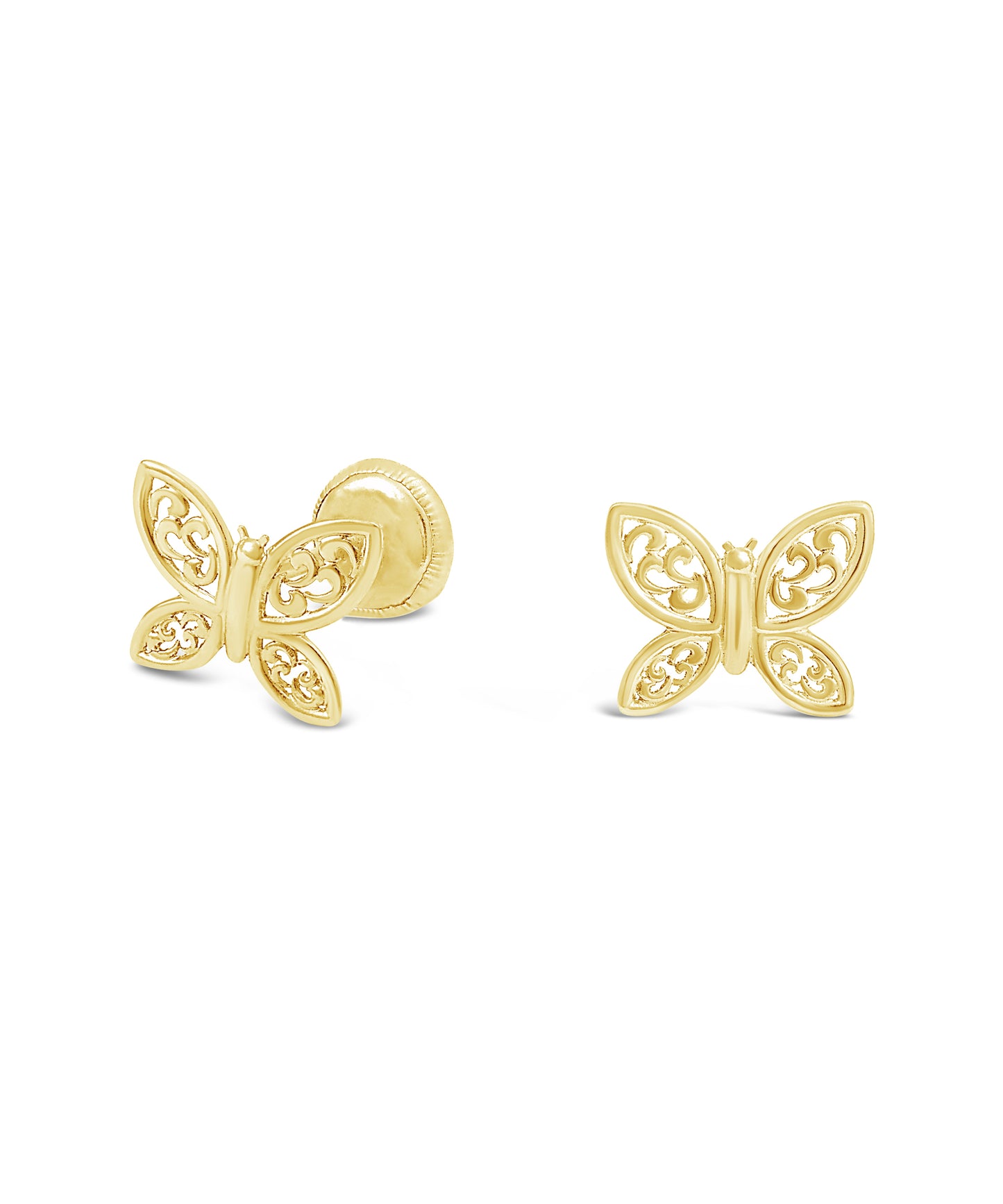 14K Yellow Gold Small Filigree Butterfly Screwback Earrings