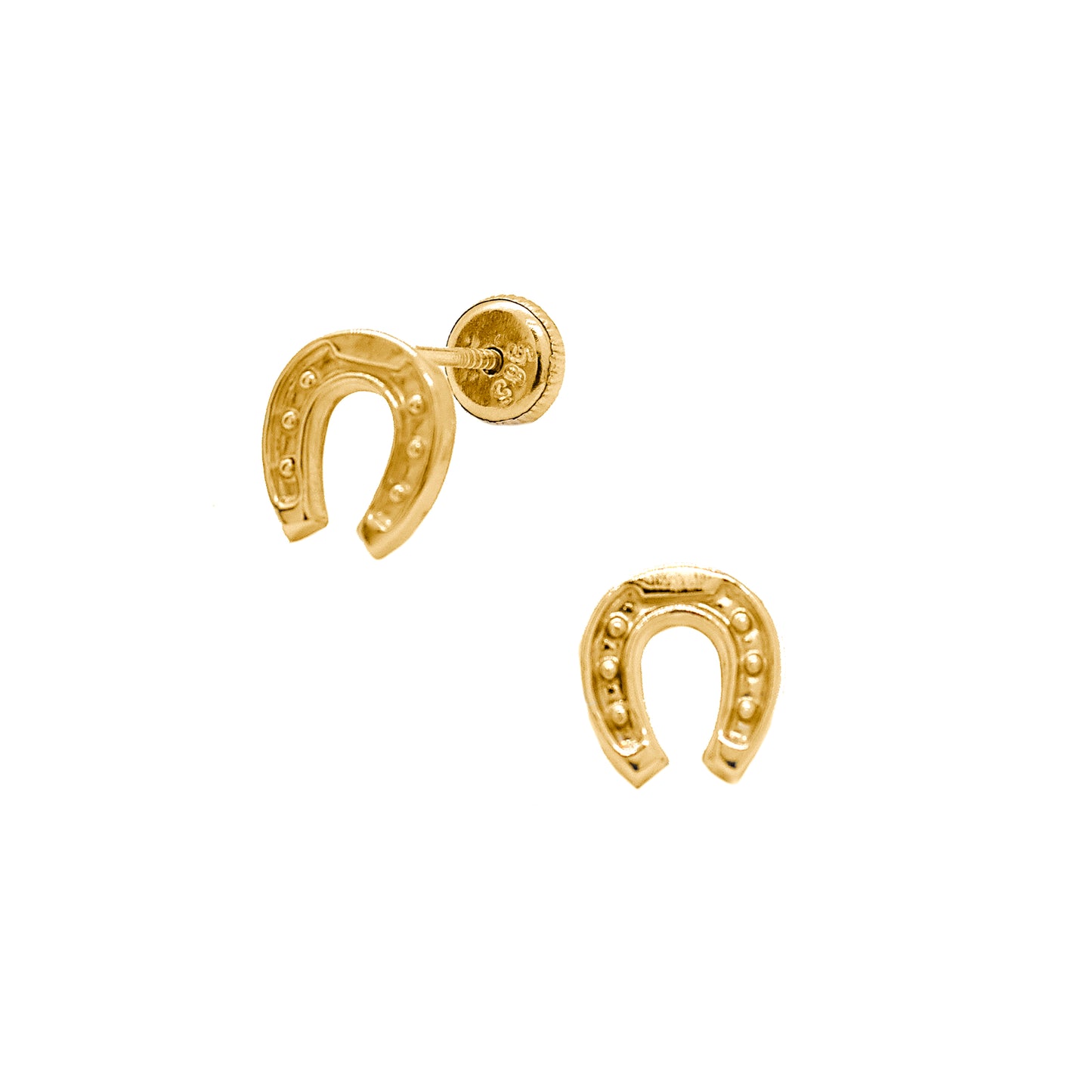 14K Yellow Gold Detailed Horseshoe Screwback Earrings