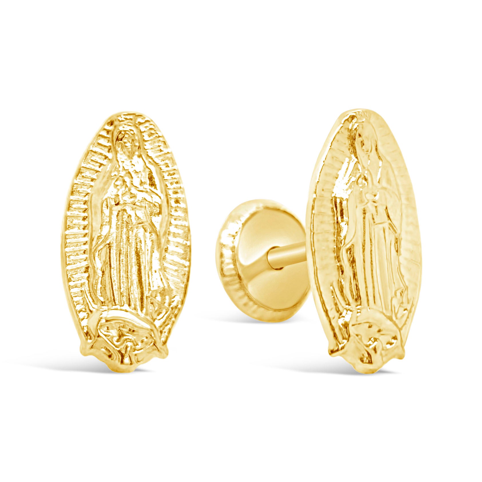 14K Yellow Gold Virgin Guadalupe Screwback Earrings
