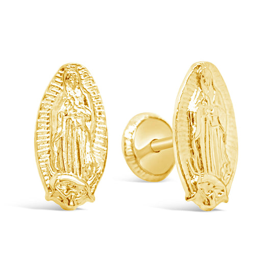 14K Yellow Gold Virgin Guadalupe Screwback Earrings