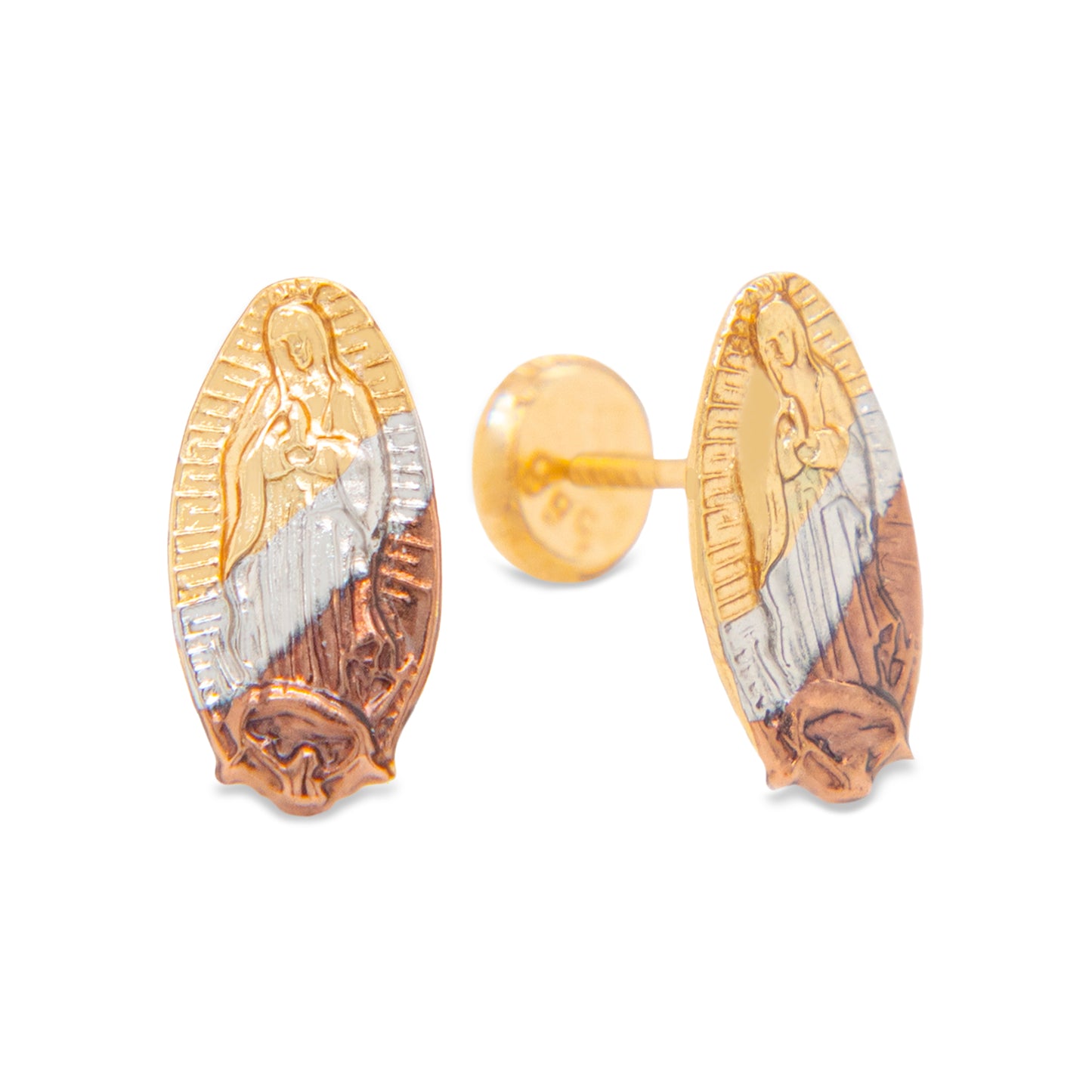 14K Tri-Color Gold Virgin Guadalupe Screwback Earrings