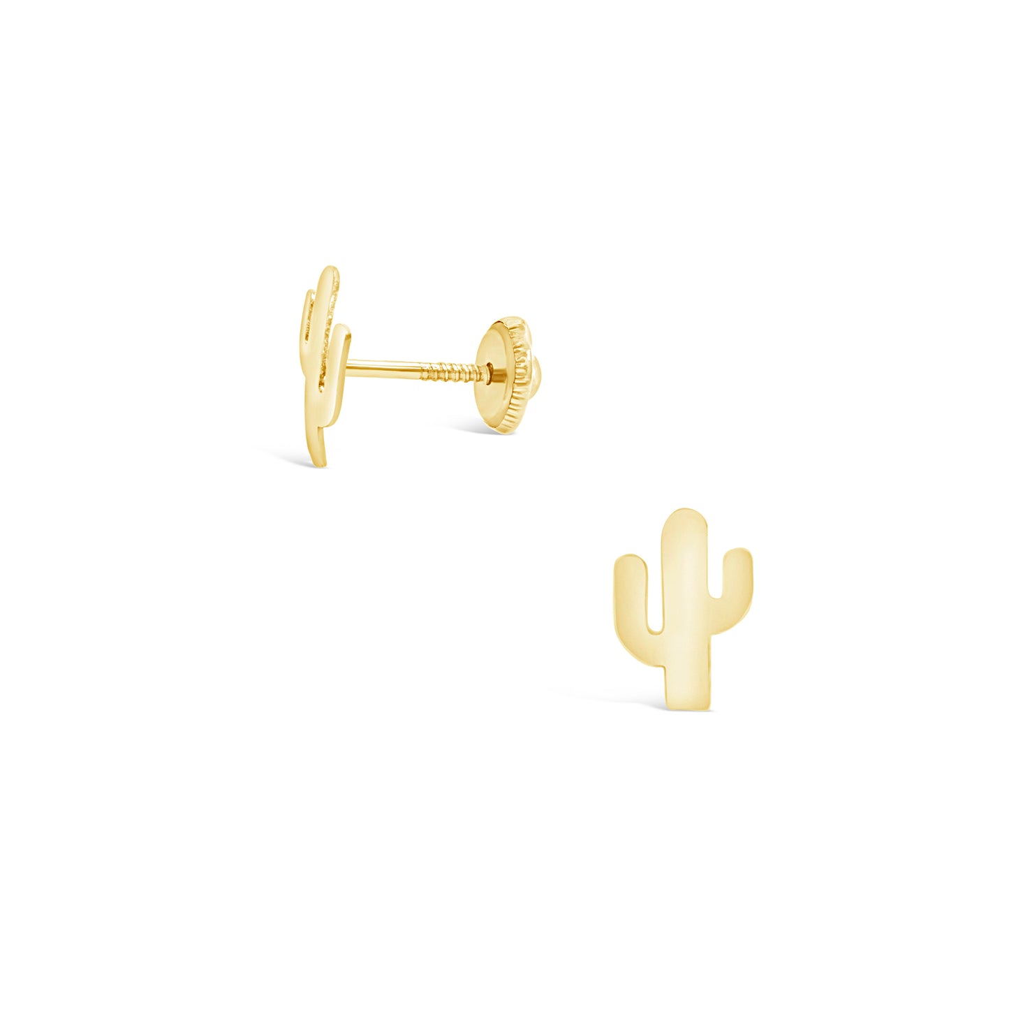 14K Yellow Gold Medium Polished Cactus Screwback Earrings