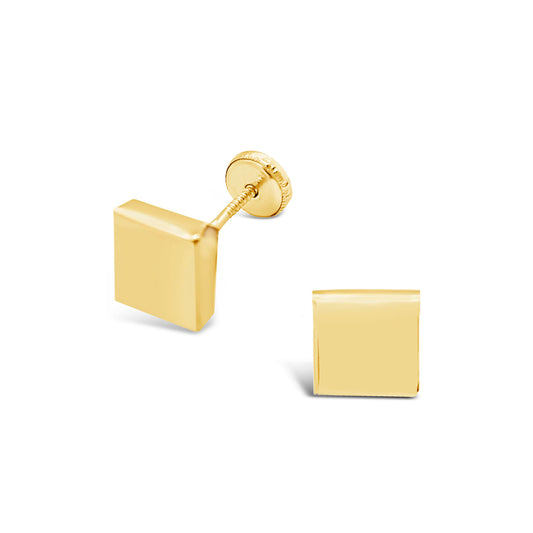 14K Yellow Gold Large Square Stud Screwback Earrings