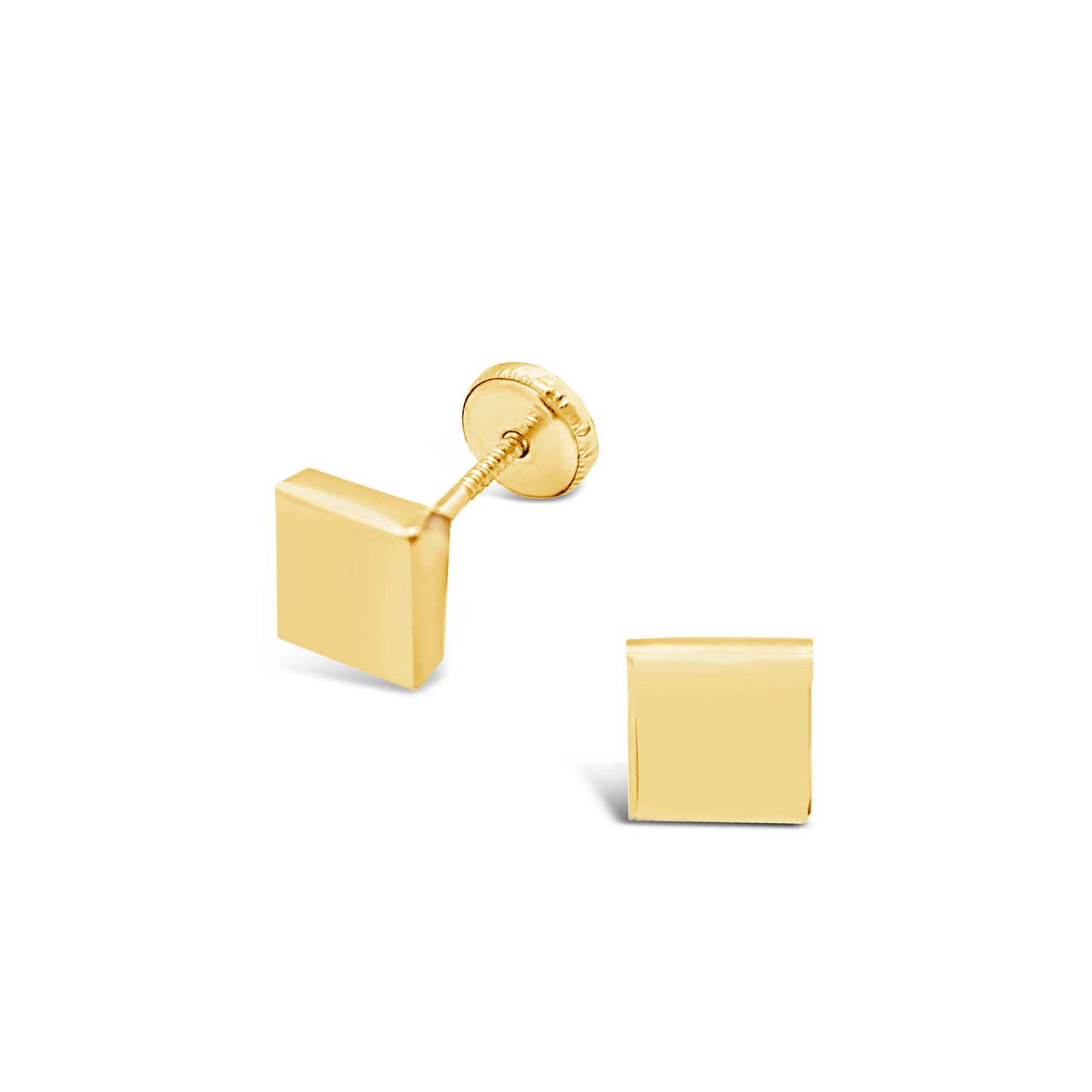 14K Yellow Gold Medium Square Stud Screwback Earrings
