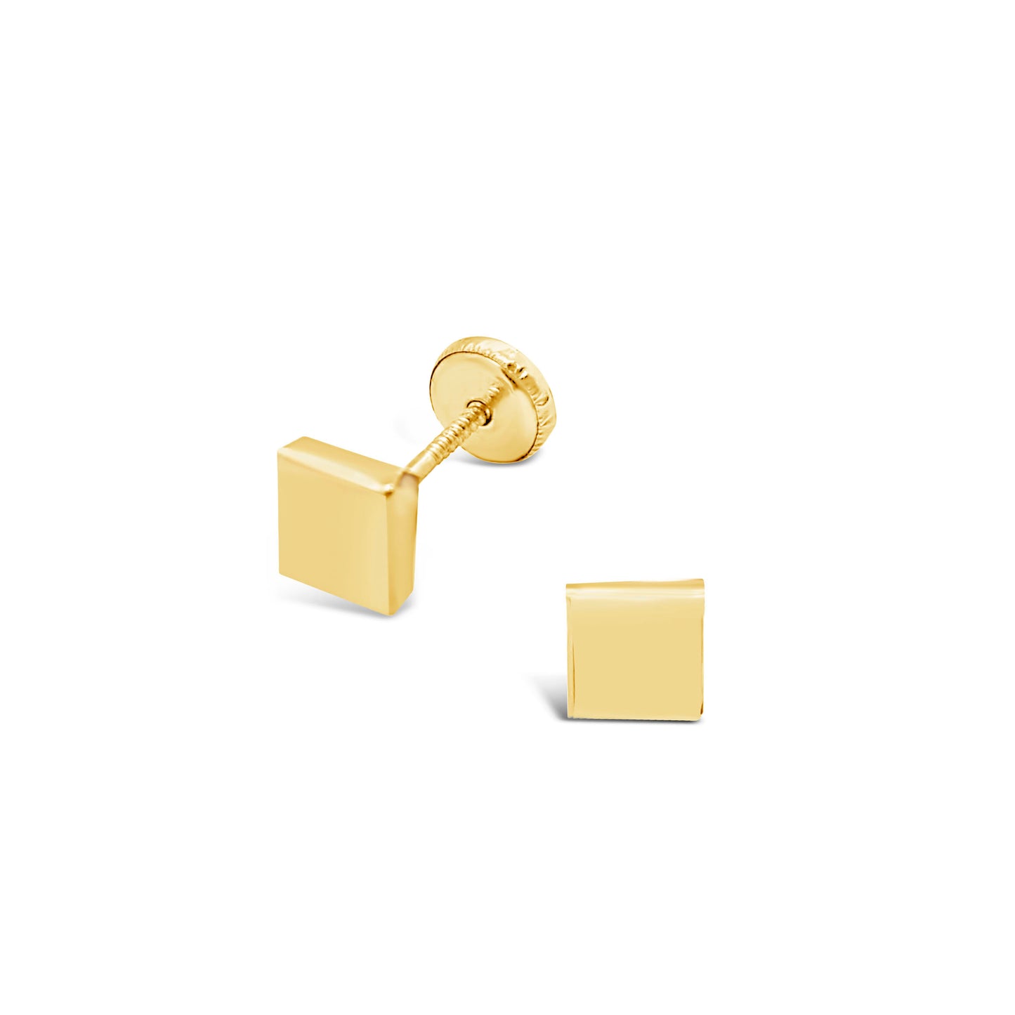14K Yellow Gold Small Square Stud Screwback Earrings