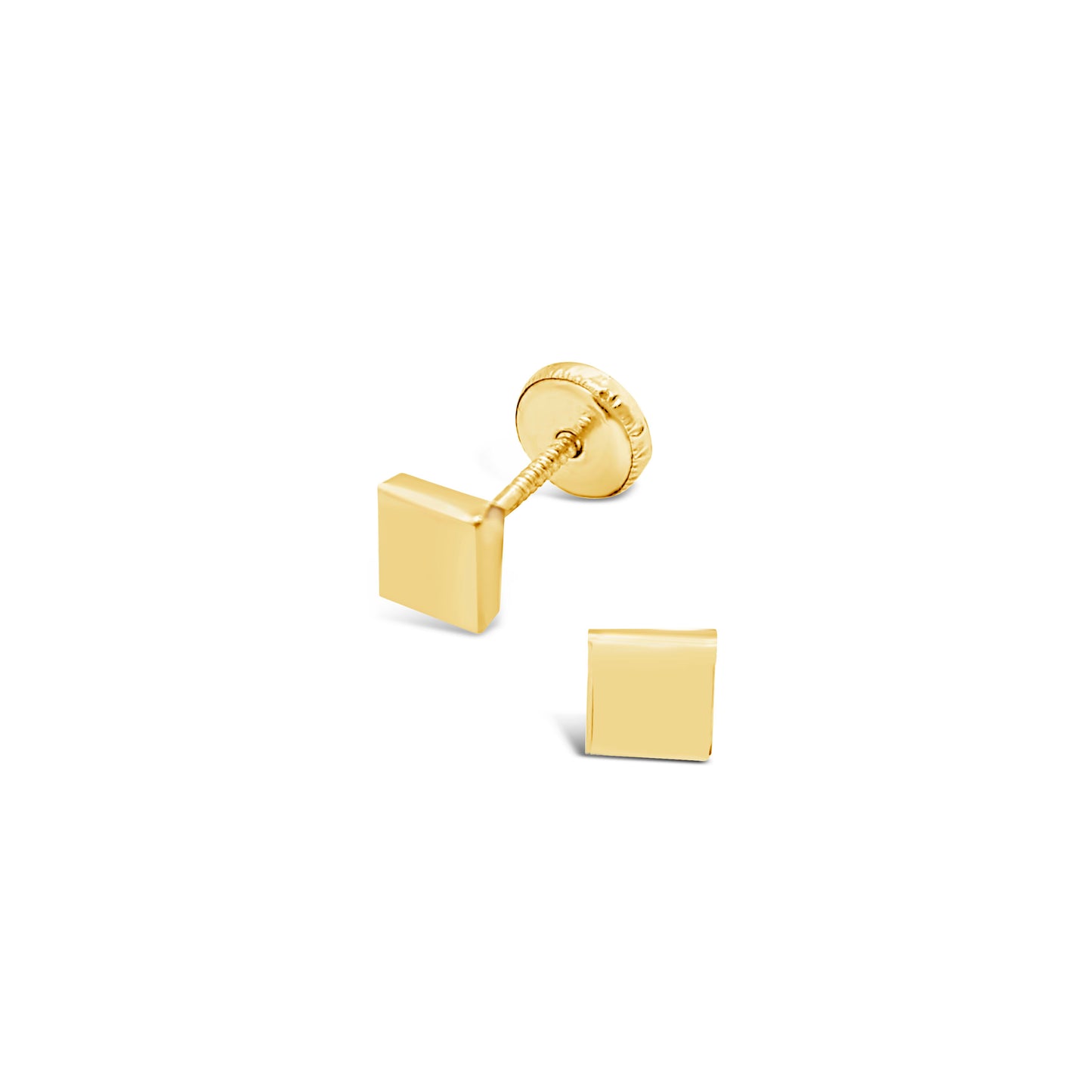 14K Yellow Gold Extra Small Square Stud Screwback Earrings