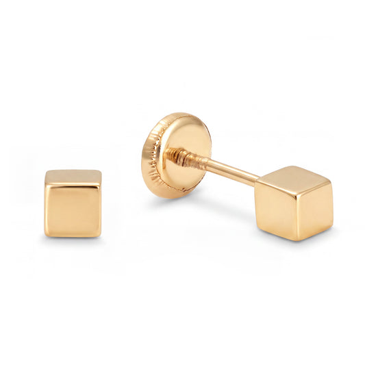 14K Yellow Gold 2MM Small Square Stud Screwback Earrings-1