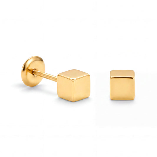 14K Yellow Gold 3MM Small Square Stud Screwback Earrings