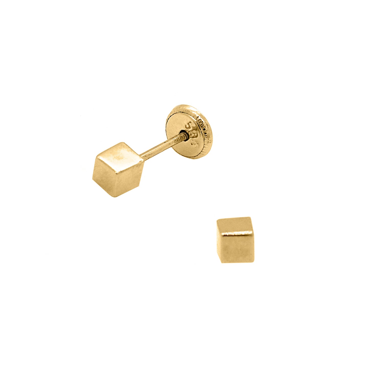 14K Yellow Gold 3MM Small Square Stud Screwback Earrings