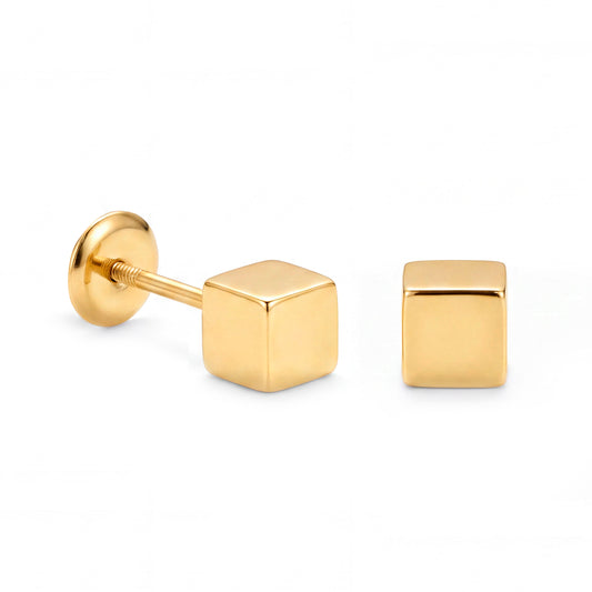 14K Yellow Gold 4MM Small Square Stud Screwback Earrings