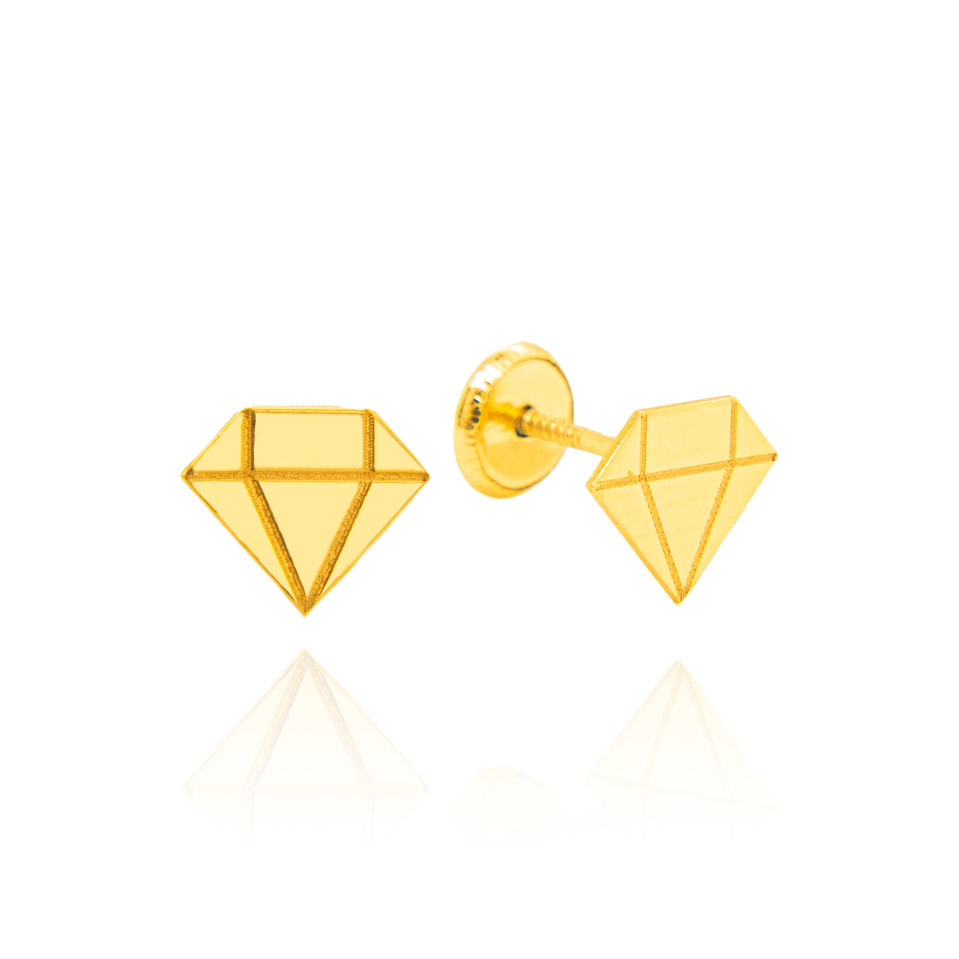 14K Yellow Gold 6MM Diamond Shape Outline Screwback Earrings